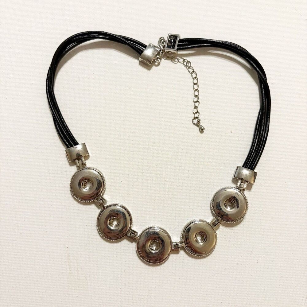 Jewelry Crafters Makers Blank Ginger Snap Style Necklace Black Silver Tone